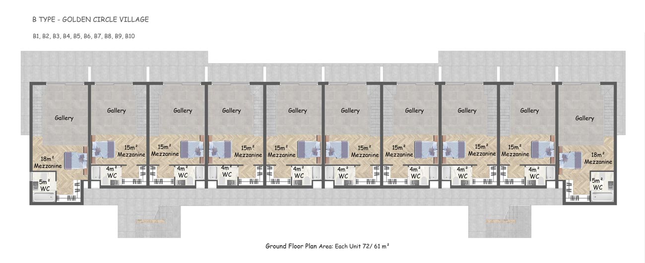 Planritning - 1 sovrums duplex markplanslägenhet / mezzanine våningen