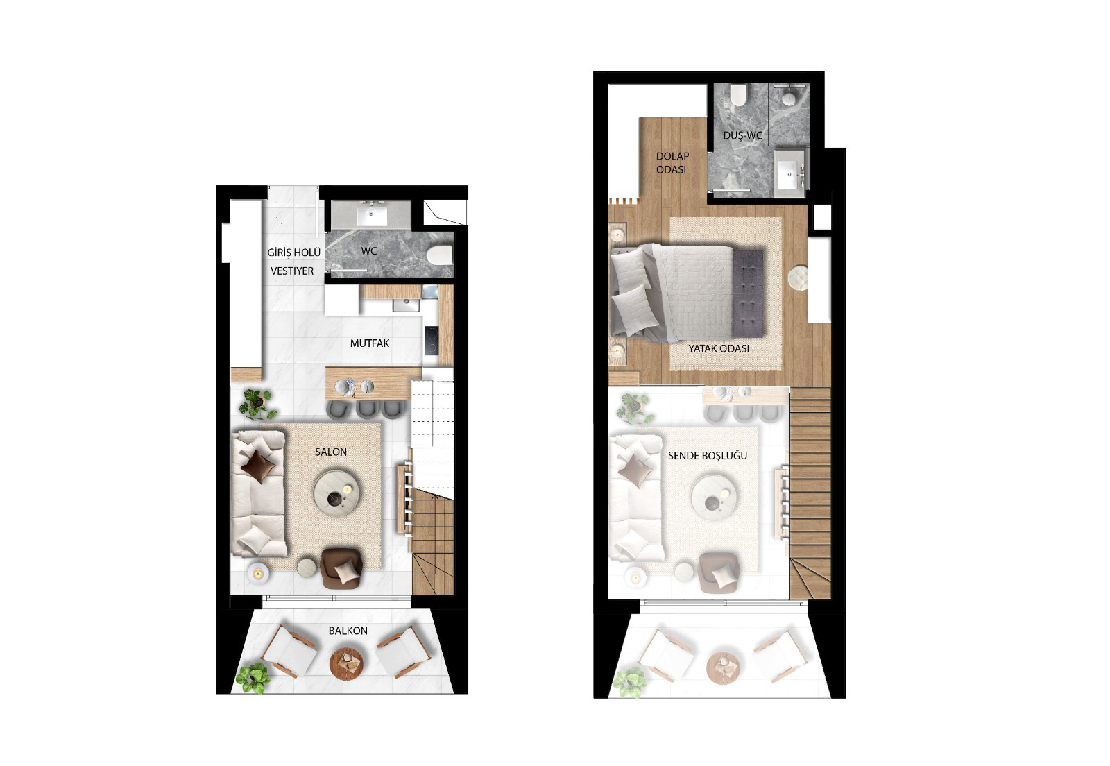 Planritning - Duplex takvåning med ett sovrum