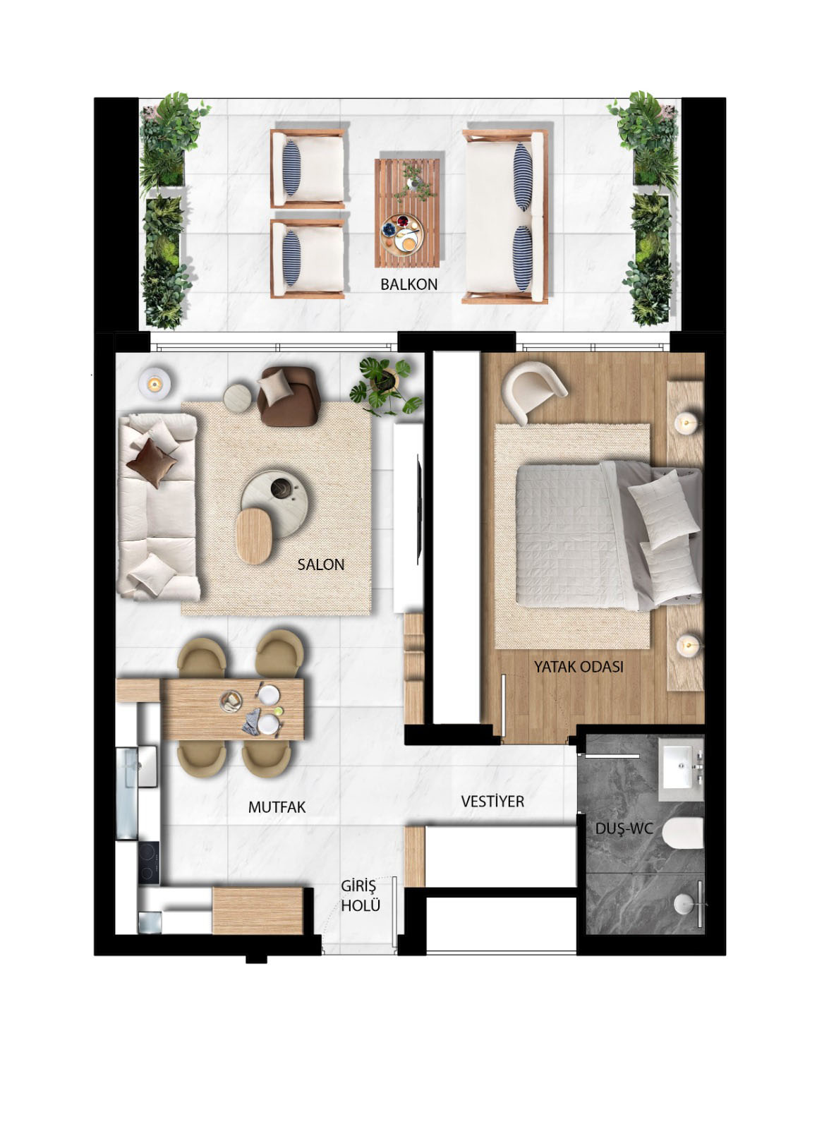 Planritning - Lägenhet i markplan med ett sovrum