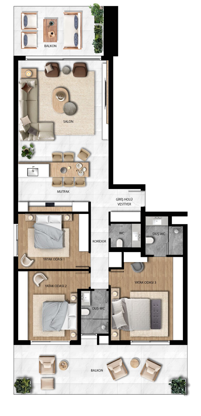 Planritning - Lägenhet med tre sovrum