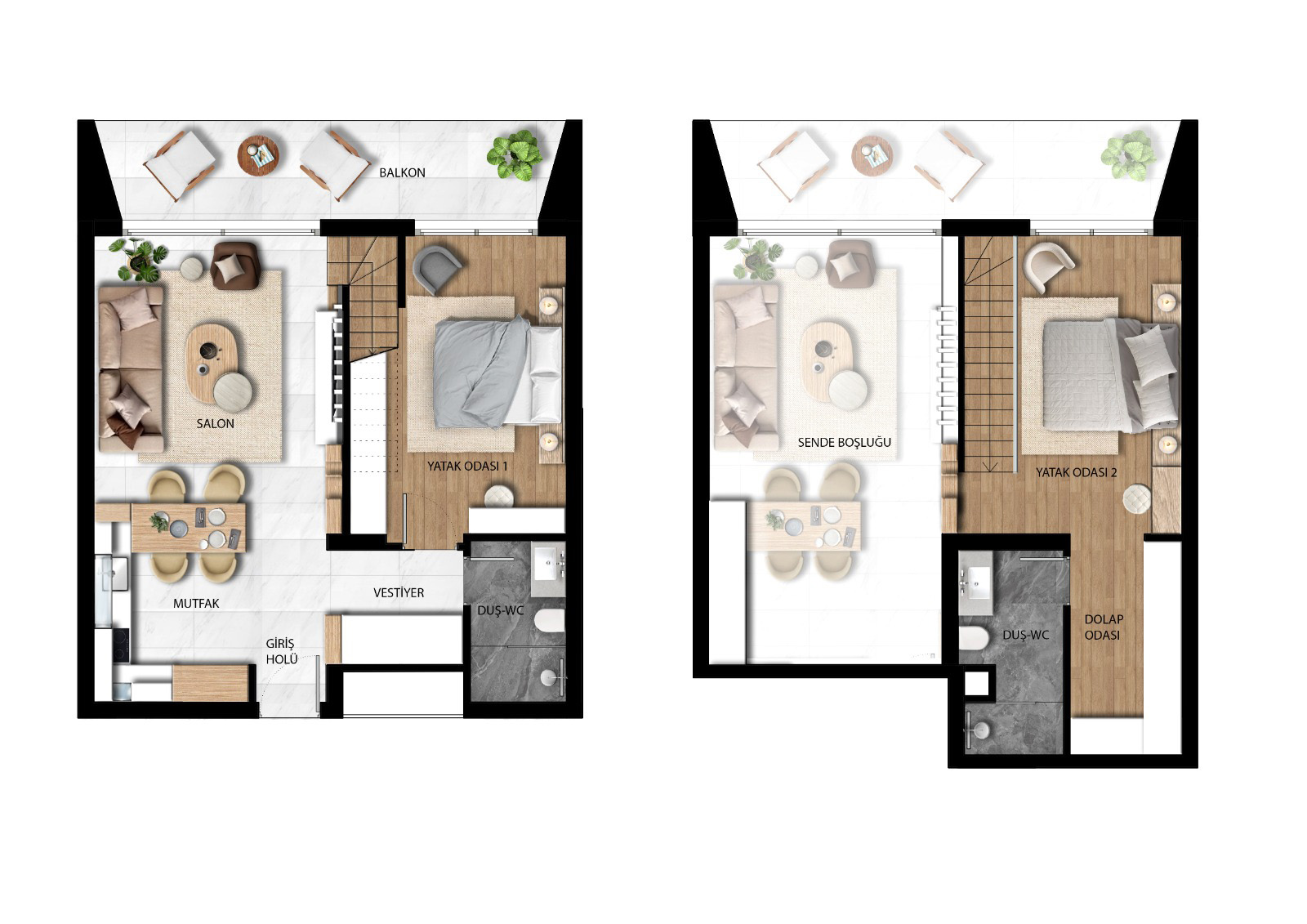 Planritning - Duplex takvåning med två sovrum